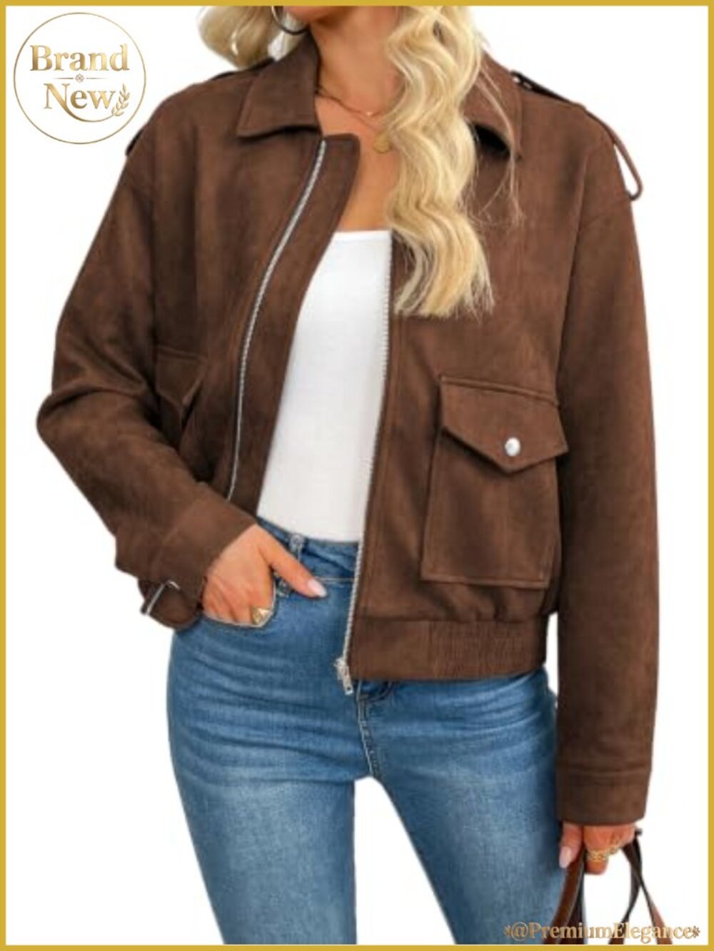 Faux Suede Zip Up Jacket Long Sleeve Collar Casual Outerwear